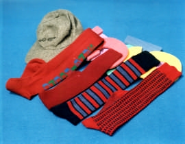 Calze finezza 6, uomo, donna, bambino, gambaletto con disegno jacquard e finto links ecc..